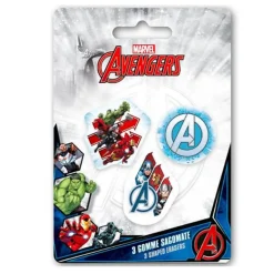 KIT GOMME PER CANCELLARE 3PZ SAGOMATE TEMA AVENGERS CANCELLERIA PER BAMBINI SCUOLA 953636