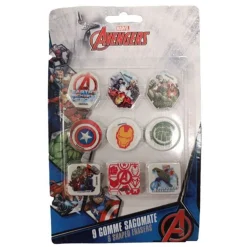 KIT GOMME PER CANCELLARE 9PZ SAGOMATE TEMA AVENGERS CANCELLERIA PER BAMBINI SCUOLA 955302
