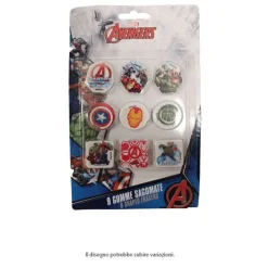 KIT GOMME PER CANCELLARE 9PZ SAGOMATE TEMA AVENGERS CANCELLERIA PER BAMBINI SCUOLA 955302