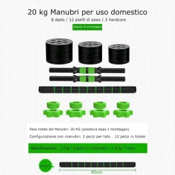KIT 2IN1 BILANCIERE + MANUBRI CON PESI REGOLABILI COMPONIBILI PALESTRA TOT 20KG