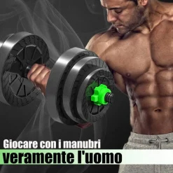 KIT 2IN1 BILANCIERE + MANUBRI CON PESI REGOLABILI COMPONIBILI TOT 40 KG PALESTRA