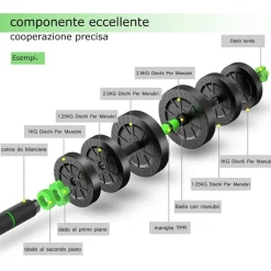 KIT 2IN1 BILANCIERE + MANUBRI CON PESI REGOLABILI COMPONIBILI PALESTRA TOT 10 KG