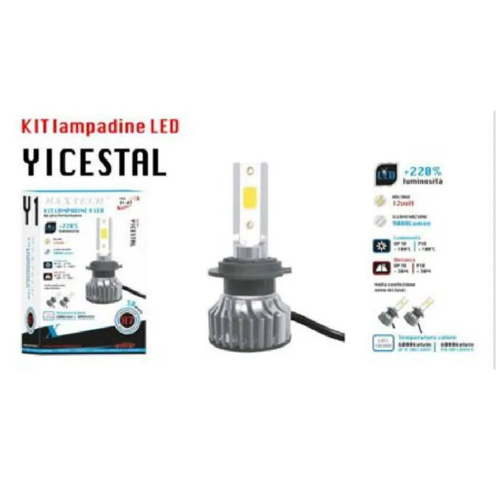 KIT LAMPADINE LED PER AUTO H7 38 WATT LUCE FREDDA 6000K 12V 9000LM MAXTECH Y1-H7