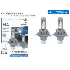 KIT LAMPADINE SOSTITUZIONE FARI AUTO MOTO LED H4 12V 40W 3000LM LUCE 6500K CBR-H4