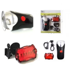 KIT LUCI LED PER BICI FARO BICICLETTA STOP LUCE POSTERIORE E LED ANTERIORE NERO