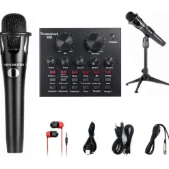 KIT PER REGISTRAZIONE AUDIO CON EFFETTI SONORI LIVE SCHEDA E MICROFONO SUPPORTO
