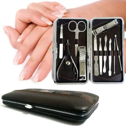 KIT PROFESSIONALE MANICURE PEDICURE SOPRACCIGLIA 11 PEZZI IN CUSTODIA ECOPELLE