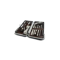 KIT PROFESSIONALE MANICURE PEDICURE SOPRACCIGLIA 11 PEZZI IN CUSTODIA ECOPELLE