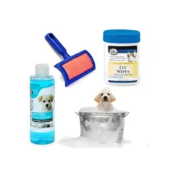 KIT PULIZIA CANI SHAMPOO NEUTRO SALVIETTINE SPAZZOLA CARDATORE LAVAGGI FREQUENTI