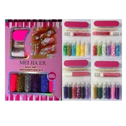 KIT 6PZ DECORAZIONI UNGHIE+LIMA+COLLA+SPINGICUTICOLE GLITTER POLVERINA STRASS NAIL ART