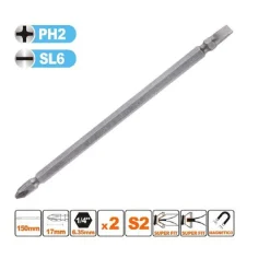 KIT 2PZ DI BITS DA 150MM PUNTE DOPPIE INSERTI PH2 + SL6 PUNTA S2 MAGNETICA 57245