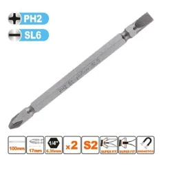 KIT 2PZ DI BITS DA 100MM PUNTE DOPPIE INSERTI PH2 + SL6 PUNTA S2 MAGNETICA 57244