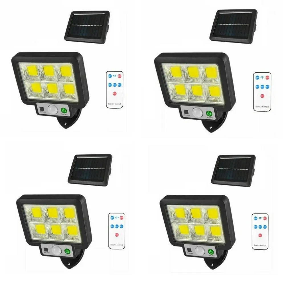 KIT 4PZ FARO SOLARE LED CON PANNELLO FARETTO SENSORE DI MOVIMENTO 96 LED COB T09