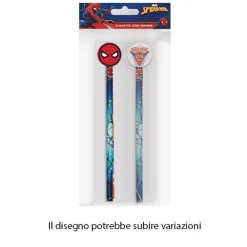 KIT 2PZ MATITE CON GOMMA ROTONDA GRAFICA SPIDERMAN PER DISEGNO SCUOLA BAMBINI 960795