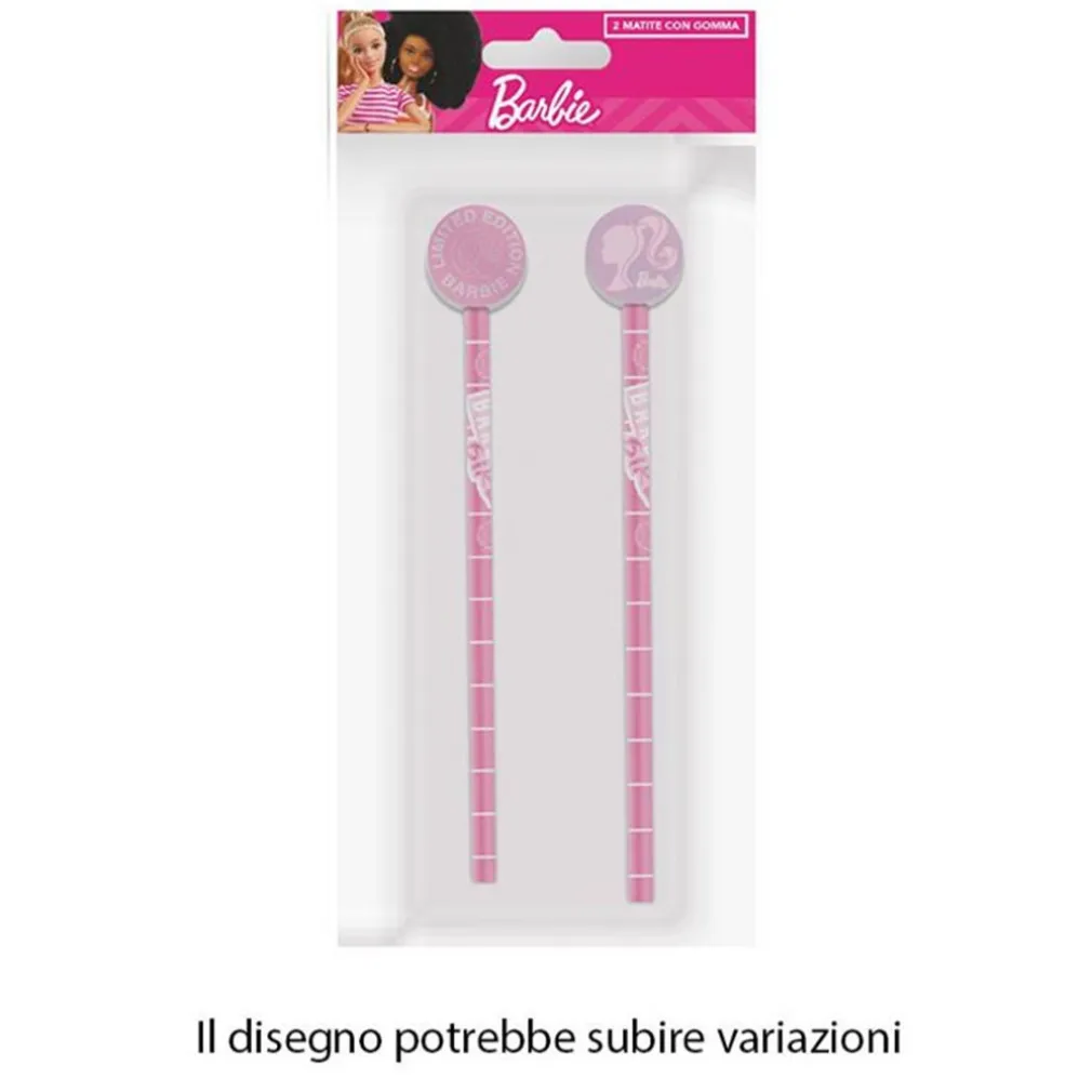 KIT 2PZ MATITE CON GOMMA ROTONDA GRAFICA BARBIE PER DISEGNO SCUOLA BAMBINE 960740