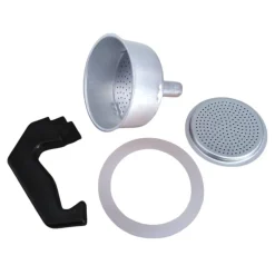 KIT 4PZ RICAMBI FILTRO GUARNIZIONE MANICO IMBUTO CAFFETTIERA MOKA MISURA 1 TAZZA
