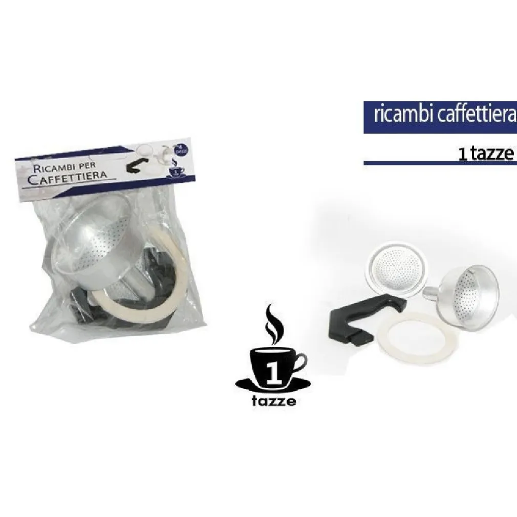 KIT 4PZ RICAMBI FILTRO GUARNIZIONE MANICO IMBUTO CAFFETTIERA MOKA MISURA 1 TAZZA