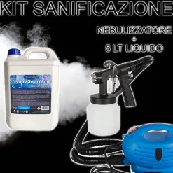 KIT SANIFICAZIONE DI AMBIENTI NEBULIZZATORE SPRUZZATORE + 5LT SOLUZIONE LIQUIDA