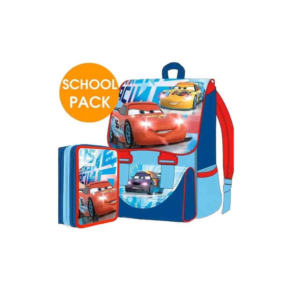 KIT SCUOLA SCHOOL PACK ZAINO ESTENSIBILE + ASTUCCIO 3 ZIP DISNEY CARS