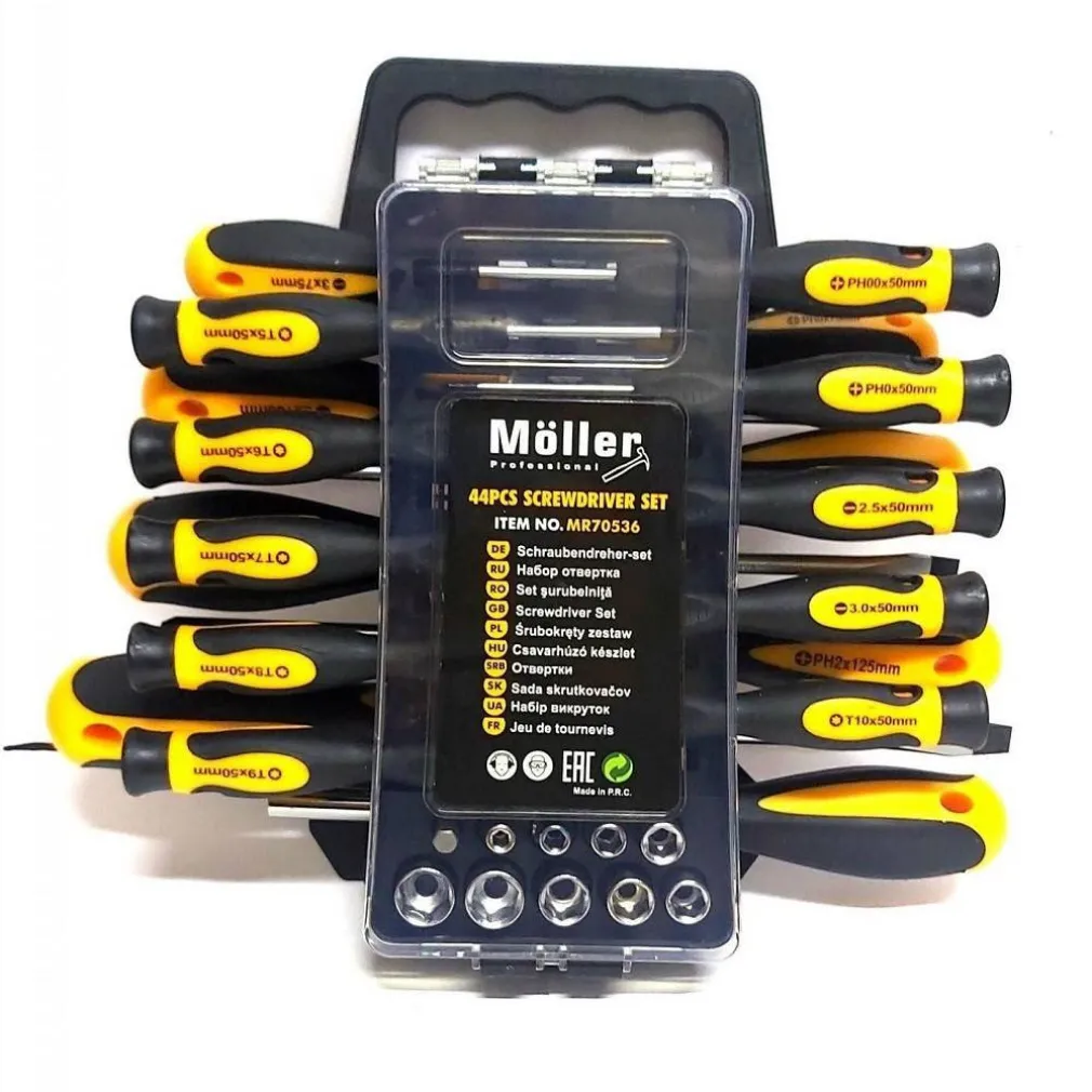 KIT SET DA 44 PEZZI CACCIAVITI TORX ESAGONALI PUNTE INSERTI BUSSOLA