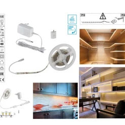 KIT STRISCIA LED CON TASTO INTERRUTTORE TOUCH DIMMER BIANCO CALDO 3000K 7,5 WATT