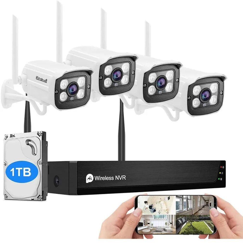 KIT TELECAMERA DI SORVEGLIANZA A 8 CANALI WI-FI H.265 4 TELECAMERE IP WIFI 1080P