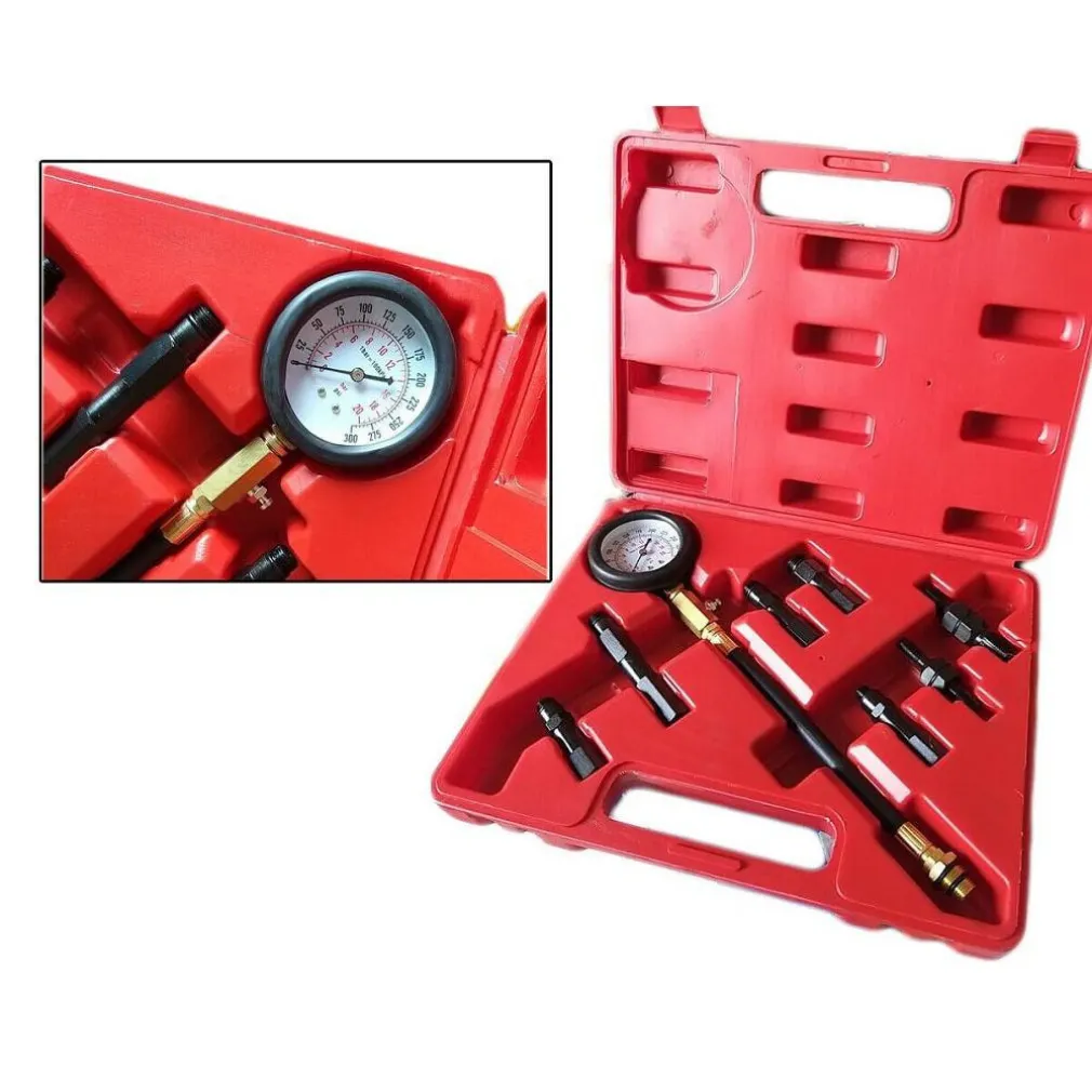 KIT TESTER PRESSIONE COMPRESSIONE PER MOTORE BENZINA AUTO MOTO MANOMETRO 300PSI