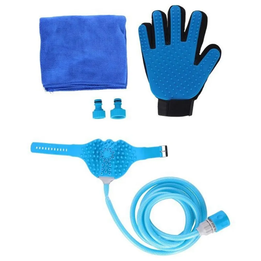 KIT TOELETTATURA PULIZIA LAVAGGIO CANI E GATTI DOCCIA GUANTO PELI E ASCIUGAMANO