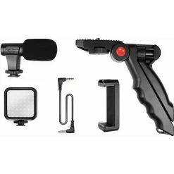 KIT VLOGGER PROFESSIONALE 4IN1 UNIVERSALE PER SMARTPHONE CON MICROFONO LUCE LED