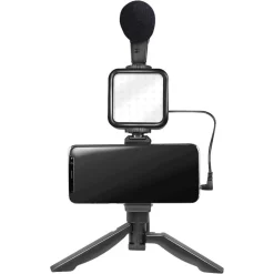 KIT VLOGGER PROFESSIONALE 4IN1 UNIVERSALE PER SMARTPHONE CON MICROFONO LUCE LED