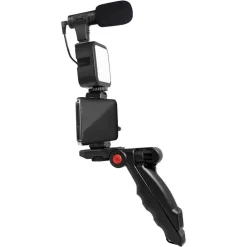 KIT VLOGGER PROFESSIONALE 4IN1 UNIVERSALE PER SMARTPHONE CON MICROFONO LUCE LED