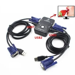 KVM SWITCH 2 PORTE USB2.0 PER PC TASTIERA MOUSE MONITOR VGA STAMPANTE BOX