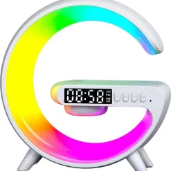 LAMPADA A FORMA DI G MULTICOLOR CON CASSA SPEACKER E CARICABATTERIA AD INDUZIONE