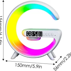 LAMPADA A FORMA DI G MULTICOLOR CON CASSA SPEACKER E CARICABATTERIA AD INDUZIONE