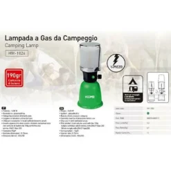LAMPADA A GAS DA CAMPEGGIO 190 GR 1600W ACCENSIONE PIEZOELETTRICA CON PARALUME