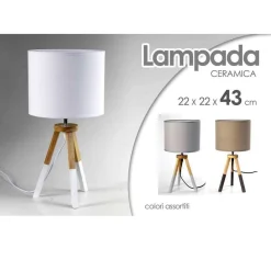 LAMPADA ABAT JOUR CERAMICA 22X22X43CM LUMETTO TAVOLO BASE LEGNO TREPIEDE 698743