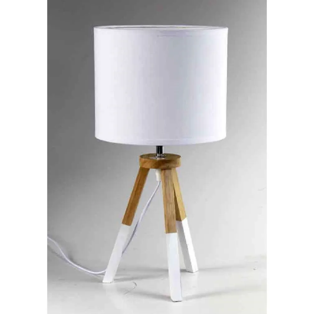 LAMPADA ABAT JOUR CERAMICA 22X22X43CM LUMETTO TAVOLO BASE LEGNO TREPIEDE 698743