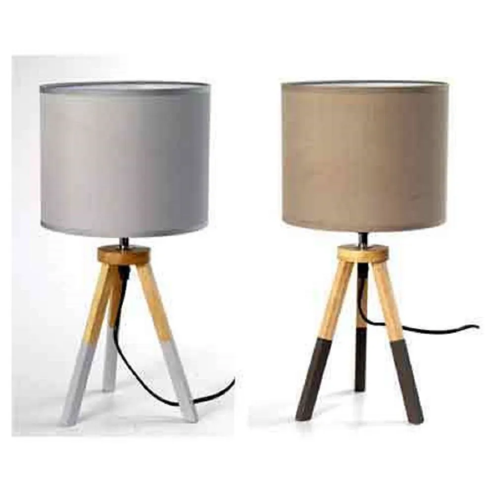 LAMPADA ABAT JOUR CERAMICA 22X22X43CM LUMETTO TAVOLO BASE LEGNO TREPIEDE 698743