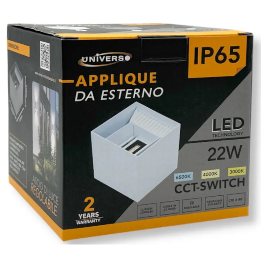 LAMPADA APPLIQUE LED MURO 22W DOPPIA EMISSIONE CCT 3IN1 LUCE SELEZIONABILE ESTERNO ES66-3C