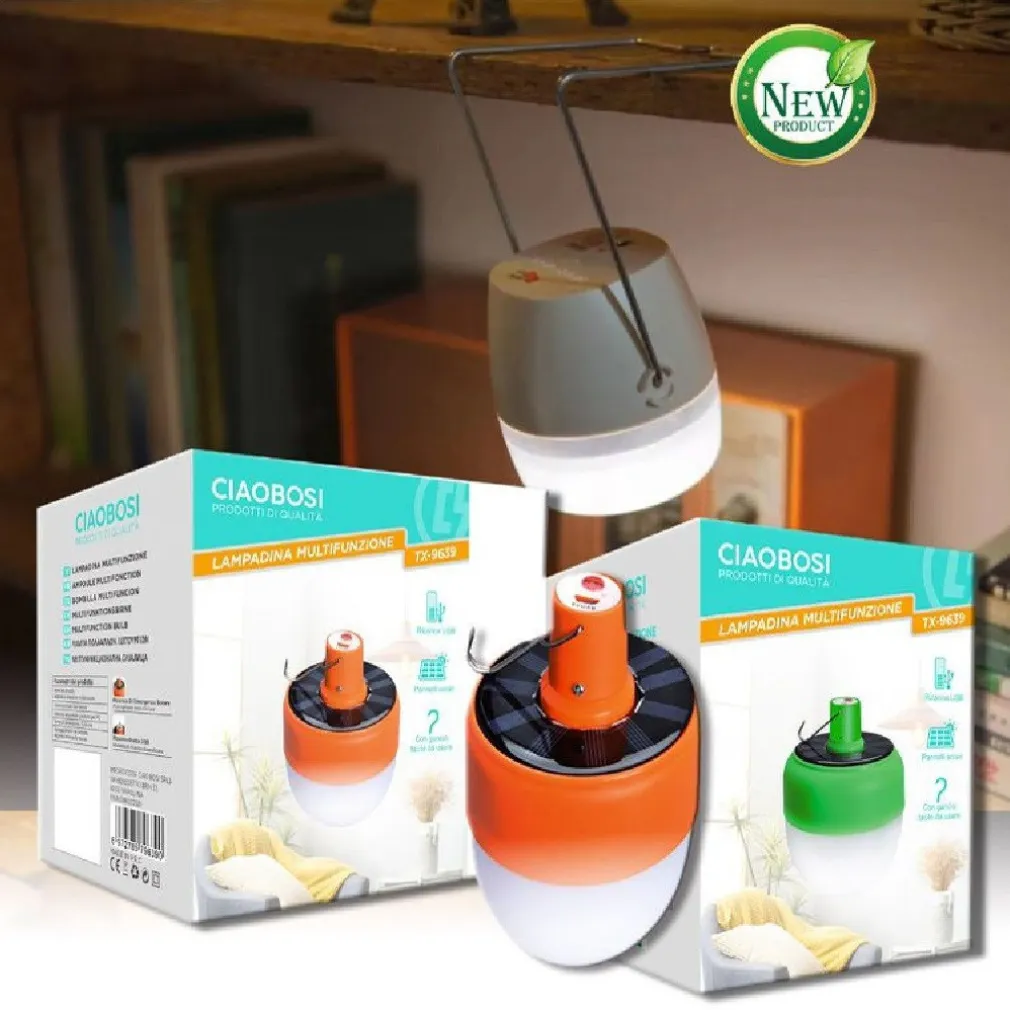 LAMPADA CAMPEGGIO PORTATILE SOLARE LED LANTERNA GANCIO RICARICABILE USB TX-9639