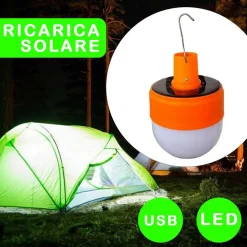 LAMPADA CAMPEGGIO PORTATILE SOLARE LED LANTERNA GANCIO RICARICABILE USB TX-9639