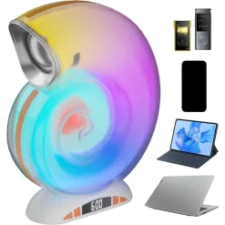 LAMPADA CARICABATTERIE WIRELESS ALTOPARLANTE PORTATILE LUCE NOTTURNA CONCHIGLIA