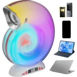 LAMPADA CARICABATTERIE WIRELESS ALTOPARLANTE PORTATILE LUCE NOTTURNA CONCHIGLIA