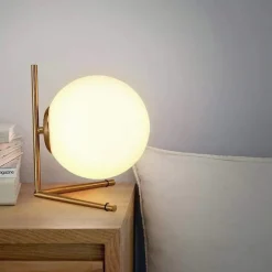 LAMPADA COMODINO MINIMALISTA LUME DECORATIVO IN METALLO BRONZO SFERA VETRO G9 D34