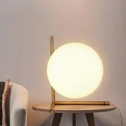 LAMPADA COMODINO MINIMALISTA LUME DECORATIVO IN METALLO BRONZO SFERA VETRO G9 D34