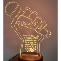 LAMPADA 3D CELEBRATIVA CON COLORI RGB NAPOLI 3 SCUDETTO CAMPIONI D'ITALIA DESIGN