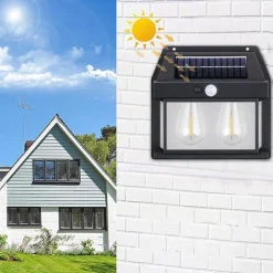 LAMPADA DA PARETE A LUCE CALDA PANNELLO SOLARE A DOPPIO LED CON SENSORE IP65 SENZA FILI