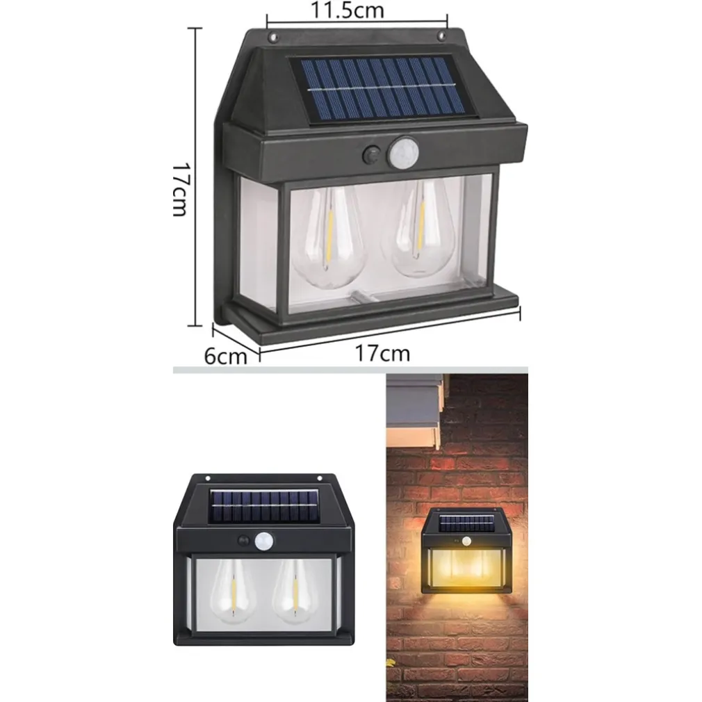 LAMPADA DA PARETE A LUCE CALDA PANNELLO SOLARE A DOPPIO LED CON SENSORE IP65 SENZA FILI