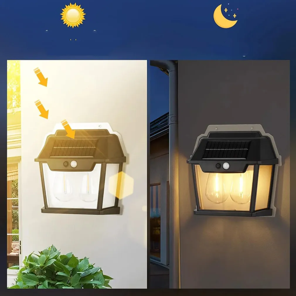 LAMPADA DA PARETE A LUCE CALDA PANNELLO SOLARE A DOPPIO LED CON SENSORE IP65 SENZA FILI
