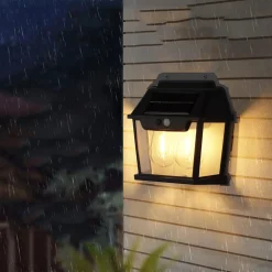 LAMPADA DA PARETE A LUCE CALDA PANNELLO SOLARE A DOPPIO LED CON SENSORE IP65 SENZA FILI